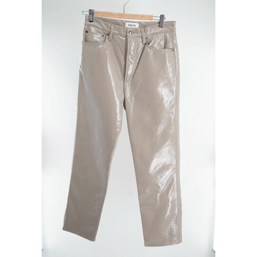 Agolde Recycled Leather 90's Pinch Waist Pants in Quail Patent | 28 - Picture 3 of 11